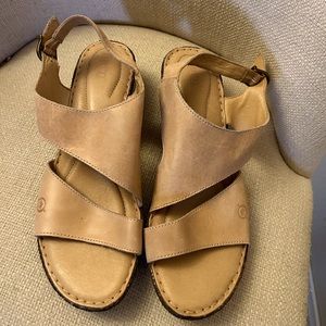 Born Beige 2” Wedge Buckle Ankle Strap Sandals.  Size 10M, never worn.
